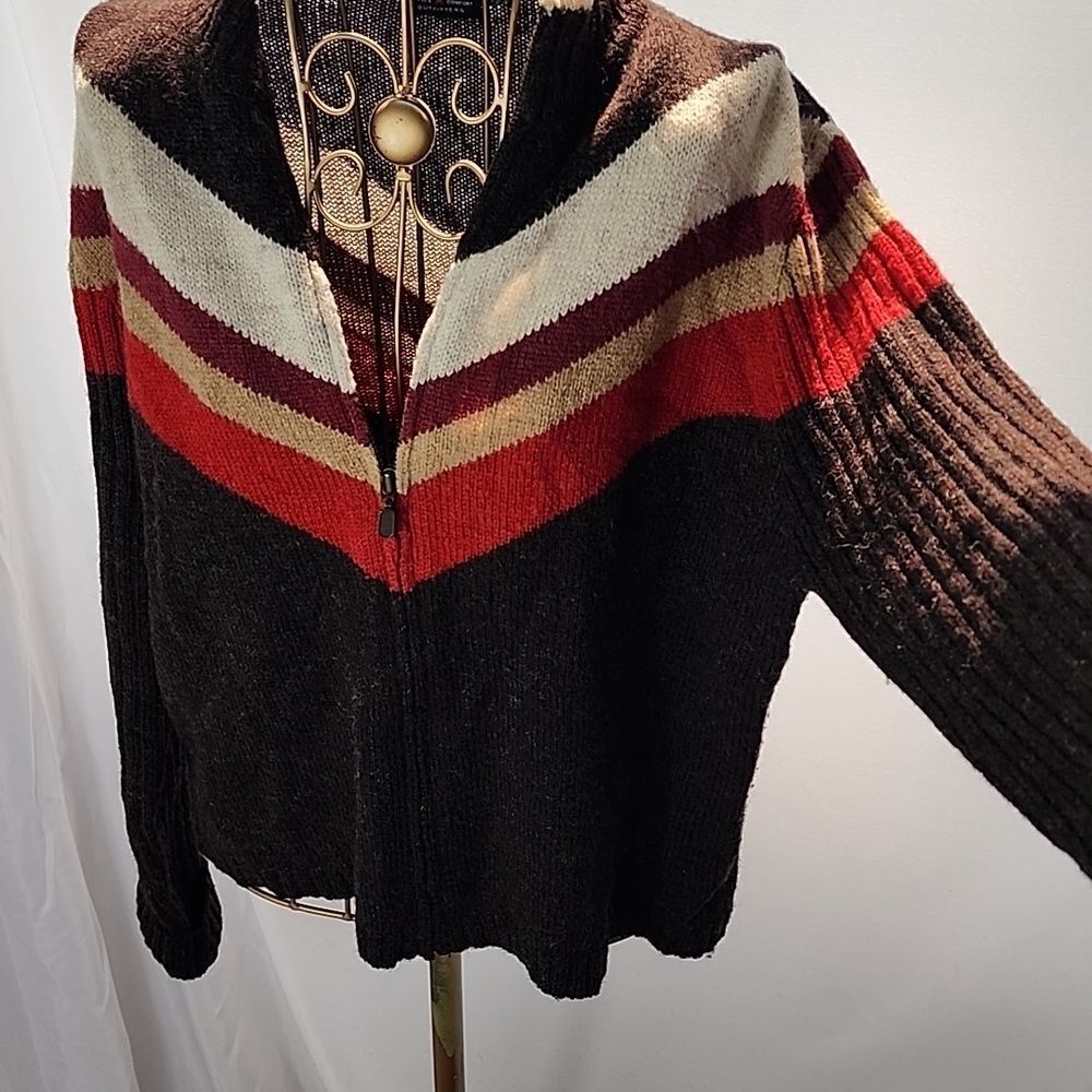 American Eagle Wool Zip Up Cardigan Sweater Size L Chocolate Brown
